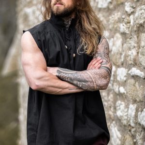 Camicia senza maniche con colletto dritto e lacci "Louis" Černá