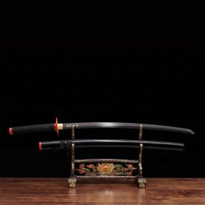 Katana Giyuu Noir V2: Demon Slayer (Ocel Uhlík 1060)