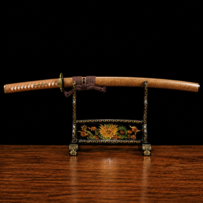 Katana Kihaku (Ocel Damašek con Hamon Autentický e Pelle di Razza)