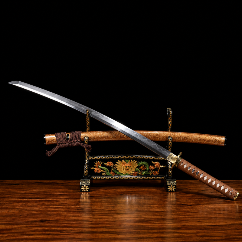 Katana Kihaku (Ocel Damašek con Hamon Autentický e Pelle di Razza)