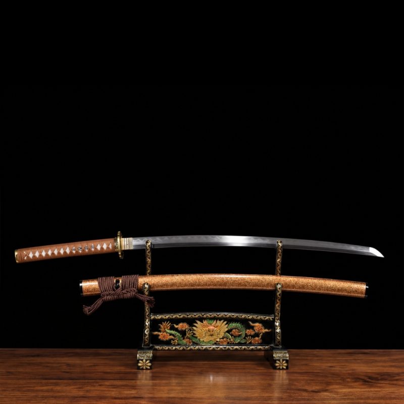 Katana Kihaku (Ocel Damašek con Hamon Autentický e Pelle di Razza)