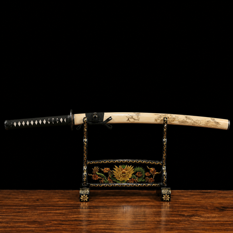 Katana Tsubaki (Ocel Damašek con Vera Pelle di Razza)