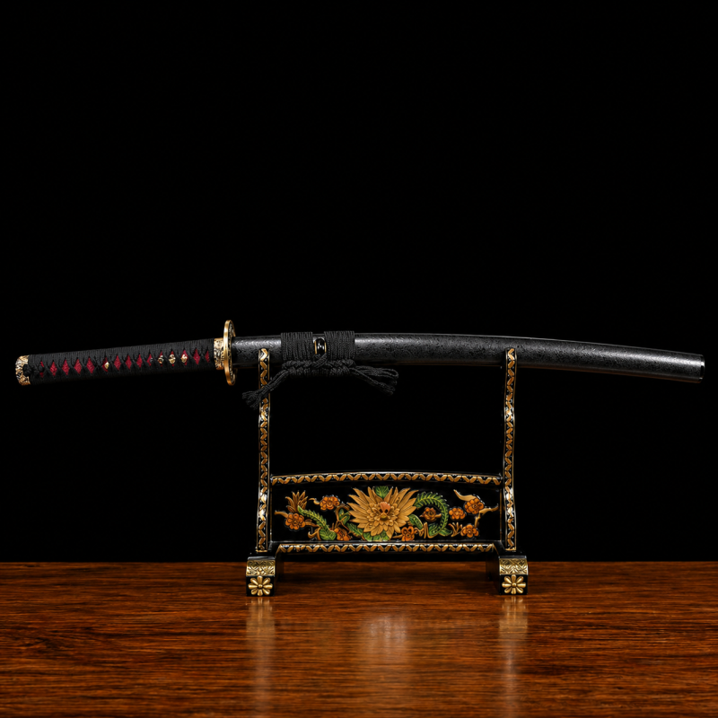 Katana Mikazuki (Ocel T8 con Hamon Gunome Autentický e Pelle di Razza)