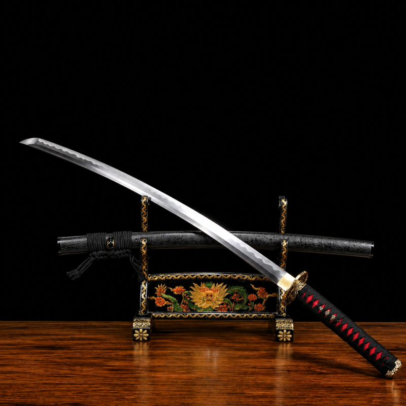 Katana Mikazuki (Ocel T8 con Hamon Gunome Autentický e Pelle di Razza)