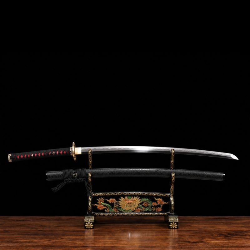 Katana Mikazuki (Ocel T8 con Hamon Gunome Autentický e Pelle di Razza)