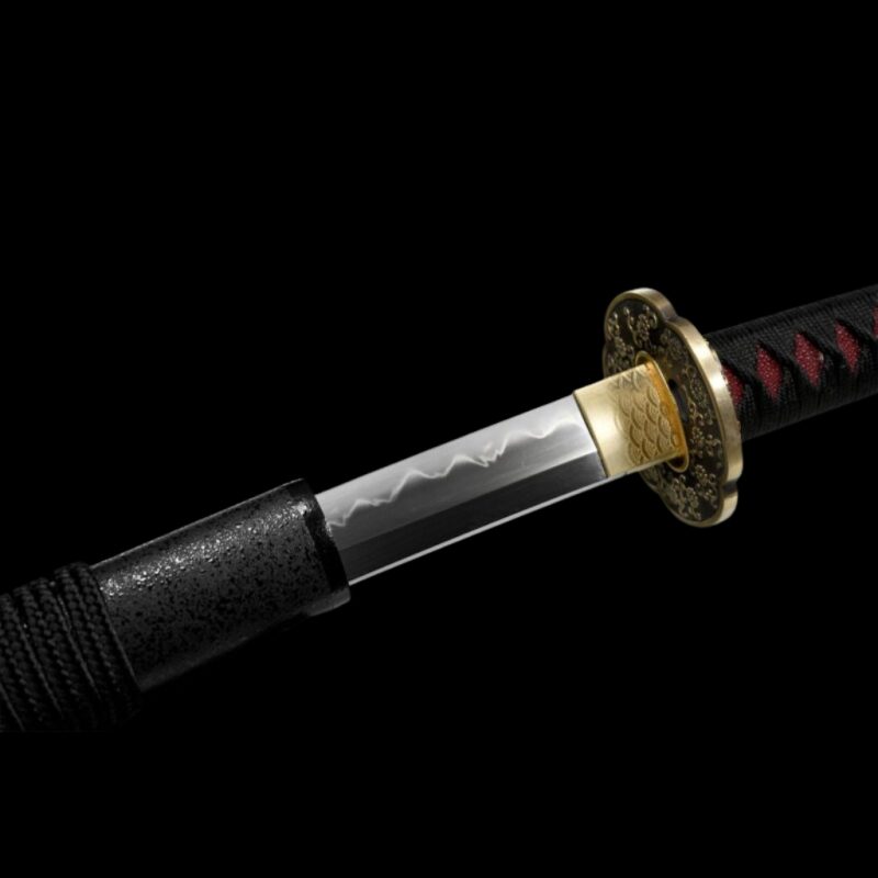 Katana Mikazuki (Ocel T8 con Hamon Gunome Autentický e Pelle di Razza)