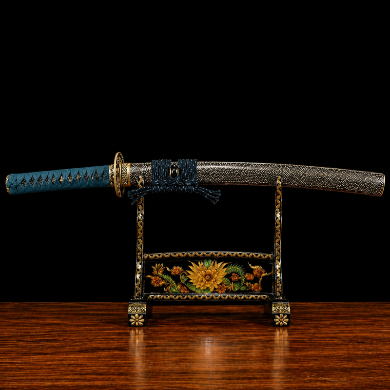 Katana tradiční in Ocel Damašek Dorato